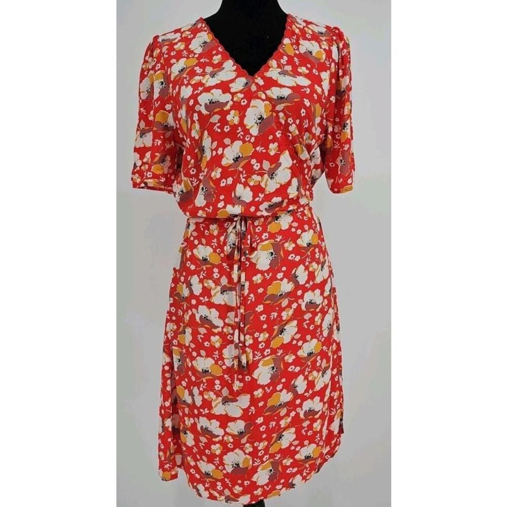 & Other Stories Wrap Dress 6 Red Floral Toile Midi Dress